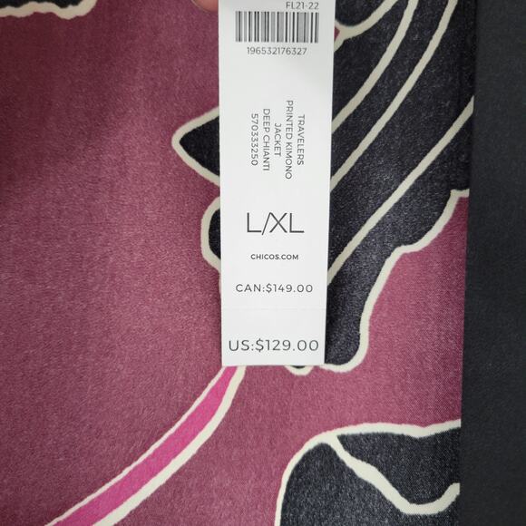 Chicos Travelers Kimono Jacket L/XL Deep Chianti Purple Floral Open Front NWT - Picture 6 of 16